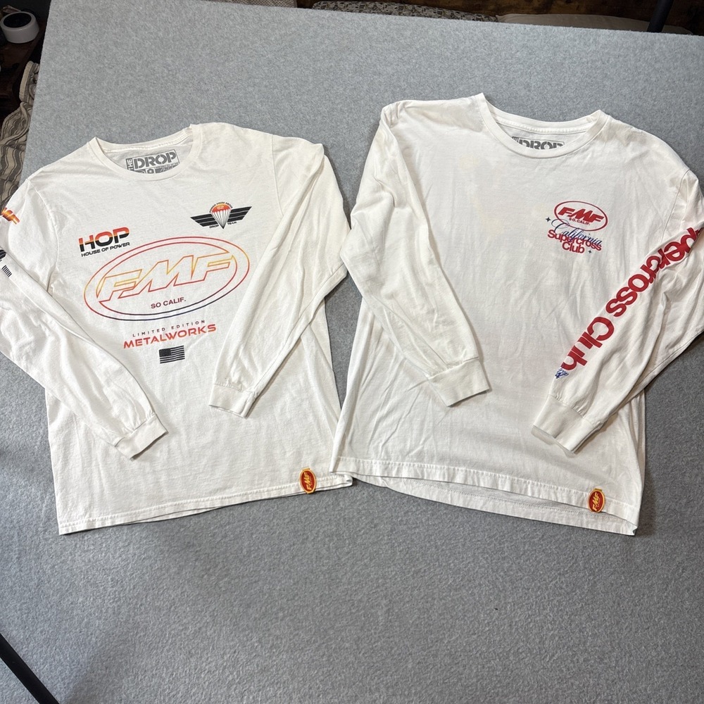 VTG The Drop FMF Supercross Long Sleeve White T Shirts (LOT OF 2) Mens M
